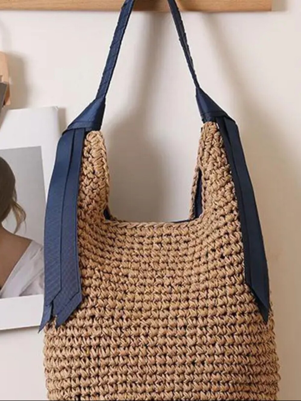 NWT Woven Bucket Bag In Navy